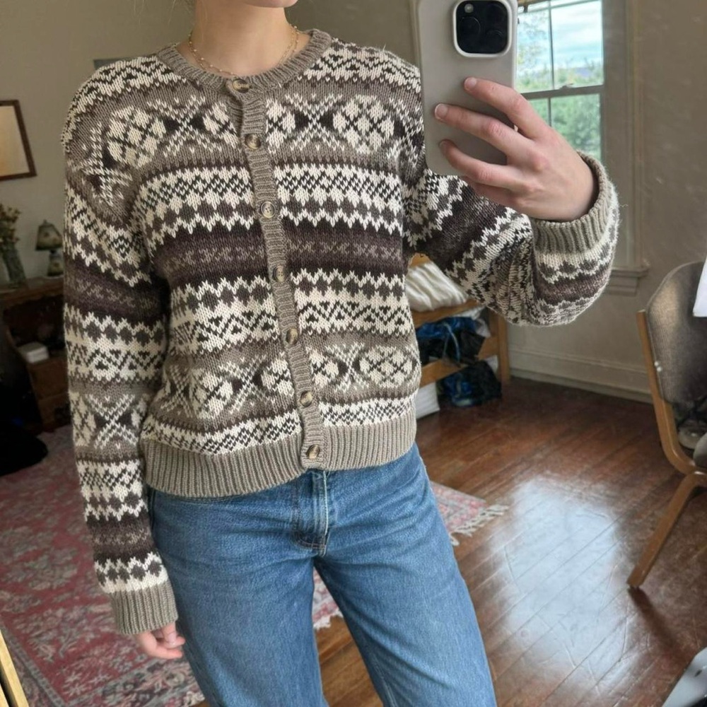 Vintage brown patterned cardigan size M